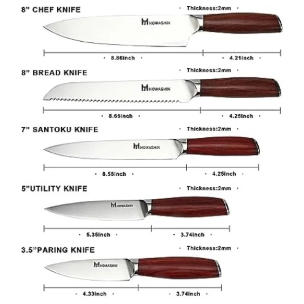 5 pcs - Professional Kitchen Knife Set with Red Sandalwood Handles